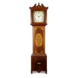 A SCOTTISH MAHOGANY AND MARQUETRY LONGCASE CLOCK 19TH CENTURY the brass eight day movement with an