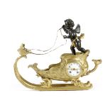 A FRENCH GILT AND PATINATED BRONZE SLEIGH CLOCK IN 18TH CENTURY STYLE LATE 19TH CENTURY the brass