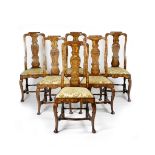 A SET OF SIX DUTCH WALNUT AND MARQUETRY SIDE CHAIRS 18TH CENTURY inlaid with urns of flowers, each
