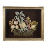 A REGENCY EMBROIDERED FELTWORK PICTURE EARLY 19TH CENTURY depicting a basket of fruit, including a