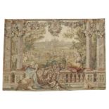 THREE FRENCH AUBUSSON TAPESTRIES OF ROYAL PALACES MID-19TH CENTURY after the famous Louis XIV