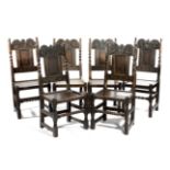 A MATCHED SET OF SIX OAK SIDE CHAIRS LATE 17TH CENTURY AND LATER the top rail carved with