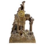 A FRENCH BRONZE NOVELTY GRAND TOUR CLASSICAL RUINS MANTEL CLOCK 2ND HALF 19TH CENTURY the brass