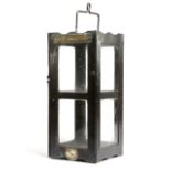 A SHEET IRON MINER'S HANGING LANTERN BY HINKS & SON, EARLY 20TH CENTURY of rectangular form, with