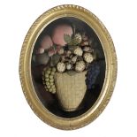 A REGENCY EMBROIDERED FELTWORK PICTURE EARLY 19TH CENTURY depicting a basket of fruit and nuts,