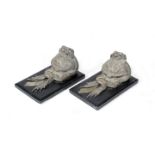 A MATCHED PAIR OF FRENCH SILVER PLATED FROG BOOKENDS BY SUZANNE BIZARD (1873-1963) each with an