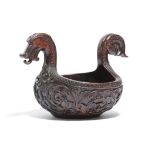 A NORWEGIAN CARVED WOOD KASA LATE 19TH CENTURY in the form of a dragon boat, the handles its