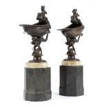 A PAIR OF ITALIAN BRONZE GRAND TOUR COUPES IN RENAISSANCE STYLE, MID-19TH CENTURY each depicting the