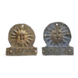 TWO LEAD FIRE MARKS 18TH CENTURY both for Sun Alliance, one painted blue and numbered '609573',