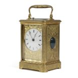 A FRENCH GILT BRASS CARRIAGE CLOCK LATE 19TH CENTURY the brass eight day repeating movement with a