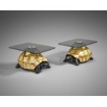 A PAIR OF TOLE AND COMPOSITION TORTOISE COFFEE TABLES BY ANTHONY REDMILE, C.1970-80 each with a