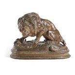 A PATINATED PLASTER GROUP OF THE 'LION AU SERPENT' AFTER ANTOINE-LOUIS BARYE (FRENCH 1795-1875)