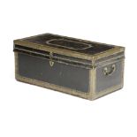 AN ANGLO-CHINESE CAMPHORWOOD TRUNK 19TH CENTURY covered in leather, with brass edging and studded