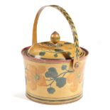 A REGENCY WHITE WOOD TUNBRIDGE WARE BASKET EARLY 19TH CENTURY of cylindrical form, painted with