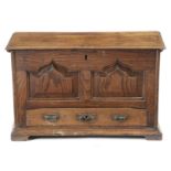 A GEORGE II WELSH OAK COFFER BACH MID-18TH CENTURY the boarded hinged lid with a moulded edge