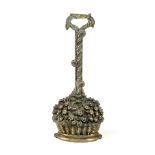 A VICTORIAN BRASS BASKET DOORSTOP SECOND HALF 19TH CENTURY the handle and stem wrapped with wheat