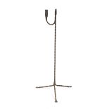 A WROUGHT IRON FLOOR STANDING RUSHNIP / CANDLEHOLDER 18TH CENTURY with spiral twist decoration, on