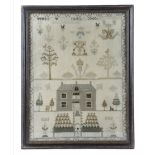 A WILLIAM IV SCOTTISH NEEDLEWORK SAMPLER BY JEAN GRIGOR worked with a house with a figure between