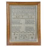 A GEORGE IV NEEDLEWORK SAMPLER BY MARY MANVELL worked with alphabets, numbers, the hymn 'Beset