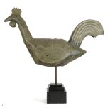 A FRENCH FOLK ART NAIVE COPPER COCKEREL WEATHER VANE EARLY 20TH CENTURY painted green, later mounted