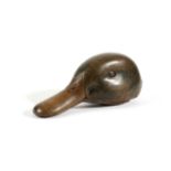 A TREEN FOLK ART DUCK'S HEAD SNUFF BOX SECOND HALF 19TH CENTURY with remains of green painted