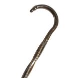 A FOLK ART HORN WALKING CANE LATE 19TH CENTURY the shepherd's crook handle with a horse's head