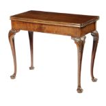 A GEORGE II RED WALNUT CONCERTINA ACTION CARD TABLE C.1740-50 the fold-over top revealing a later