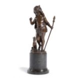 A FRENCH BRONZE FIGURE OF A YOUNG HUNTER 19TH CENTURY possibly the infant Hercules wearing a lion'