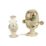 A VICTORIAN ALABASTER OPTICAL 'PEEP EGG' VIEWER C.1850-60 with painted floral decoration, the top
