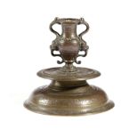 AN ITALIAN VENETIAN BRONZE CANDLESTICK IN RENAISSANCE STYLE 19TH CENTURY the urn shape socket with a