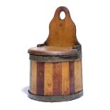 A SCOTTISH TREEN SALT BOX 19TH CENTURY of staved construction, with alternating bands of alder and
