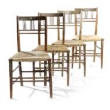 FOUR PAINTED ASH COUNTRY SIDE CHAIRS 19TH CENTURY comprising: two similar pairs, the top rails of