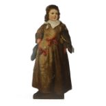 A PAINTED WOOD DUMMY BOARD 19TH CENTURY of a young boy in 17th century costume 95.7cm high, 44cm