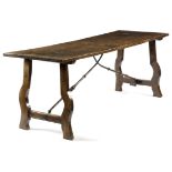 A SPANISH CHESTNUT AND WALNUT REFECTORY TABLE 18TH CENTURY AND LATER the rectangular top on open