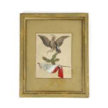 FIVE BIRD FEATHER PICTURES 19TH CENTURY depicting various colourful birds, each in a glazed gilt