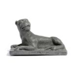 A CAST LEAD MODEL OF A PANTHER OR LIONESS POSSIBLY 18TH CENTURY the beast recumbent on a rectangular