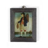 A SMALL GEORGE III FOLK ART REVERSE GLASS PRINT LATE 18TH / EARLY 19TH CENTURY depicting a