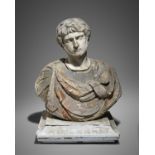 AN ITALIAN MARBLE GRAND TOUR BUST OF A ROMAN EMPEROR PROBABLY LATE 17TH / EARLY 18TH CENTURY