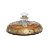 A 19TH CENTURY FRENCH WALNUT OVAL INKSTAND C.1860-70 with gilt brass strapwork mounts and oval