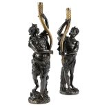A PAIR OF FRENCH GILT AND PATINATED BRONZE FIGURES OF A SATYR AND NYMPH AFTER CLODION, 19TH