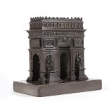 A FRENCH BRONZE GRAND TOUR MODEL OF THE ARC DE TRIOMPHE LATE 19TH CENTURY mounted on a stone base