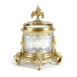 A FRENCH ORMOLU AND GLASS OVAL JEWELLERY CASKET BY PROSPER ROUSSEL, LATE 19TH CENTURY the hinged lid