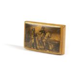 A SCOTTISH SYCAMORE MAUCHLINE WARE SNUFF BOX C.1830 the hinged lid decorated with a scene of