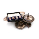 A mixed lot, comprising silver items: a bread basket of oval form, by H. Atkin, Sheffield 1910, plus