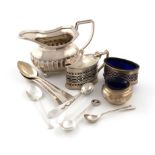 A mixed lot of silver items, various dates and makers, comprising: an Edwardian cream jug, by