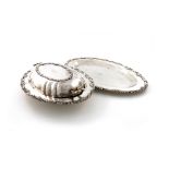 A Peruvian silver entrée dish and cover and a meat platter, maker's stamp of Kohler, .900