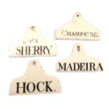 A collection of four early 19th century creamware bin labels, coat hanger form, titled 'N0.3
