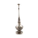 A 19th century Chinese Export silver rose water sprinkler, by Khecheong, Canton circa 1870, baluster
