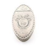 A George III silver snuff box, by Peter and Ann Bateman, London 1790, oval navette form, the flush