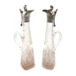 A pair of Portuguese silver-mounted liqueur decanters, Oporto circa 1900, tapering rounded square